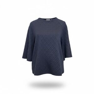 Sunday in Brooklyn Navy‎ Quilted Diamond Knit 3/4 Sleeve Zipper Back Tunic Top M